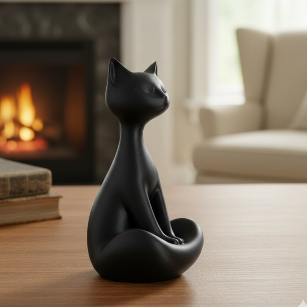 Imagem Gato Zen Meditando Estátua Decorativa Minimalista - Escultura Luxo p/ Sala e Escritório - Presente