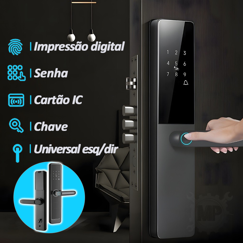 Fechadura Digital Biométrica Touch - Toque, Biometria, Cartão Magnético, Chave, Aviso de Bateria Fraca, Micro USB em Oferta na Shopee