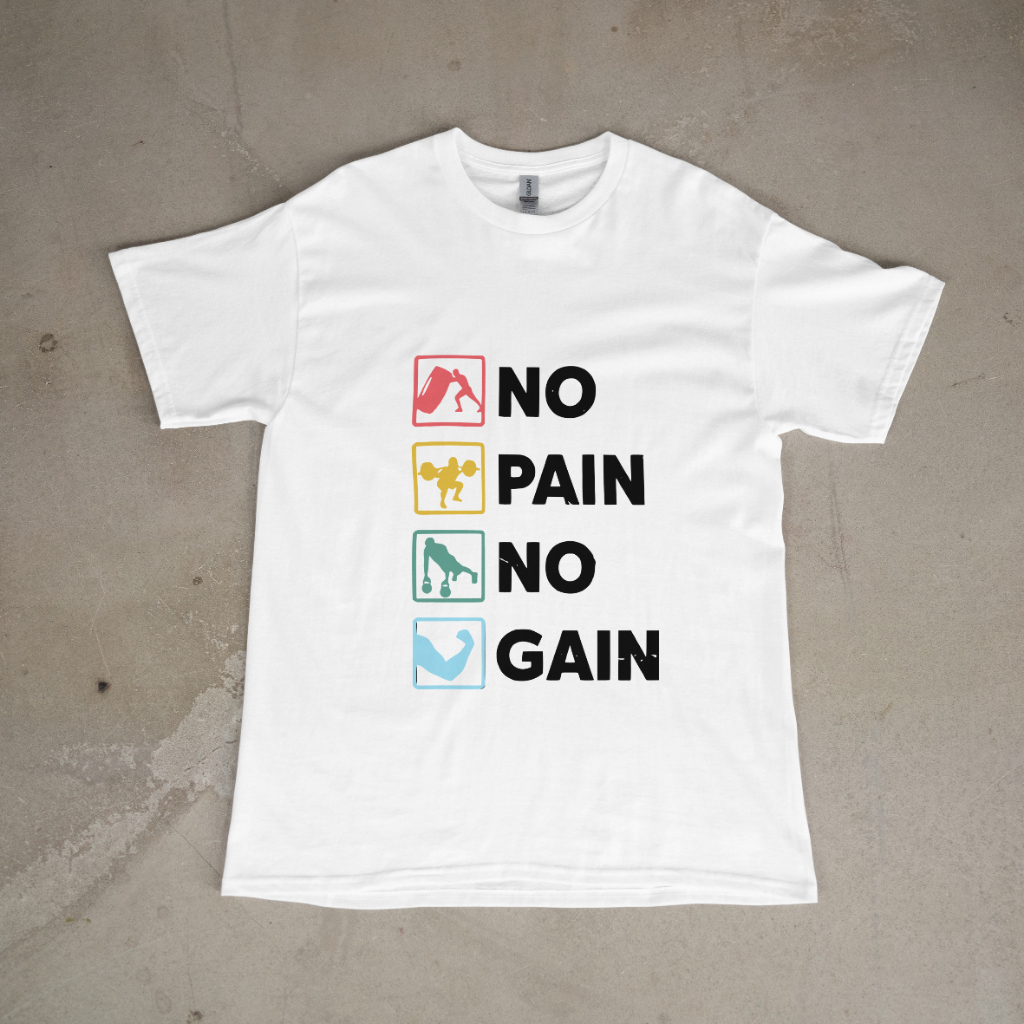 Camiseta No Pain No Gain Academia – Blusa Fitness Treino Musculação Crossfit Unissex