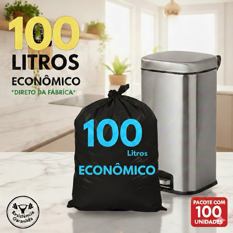 Sacos de Lixo Preto 100 Litros  Econômico  com 100 Unidades em Oferta na Shopee