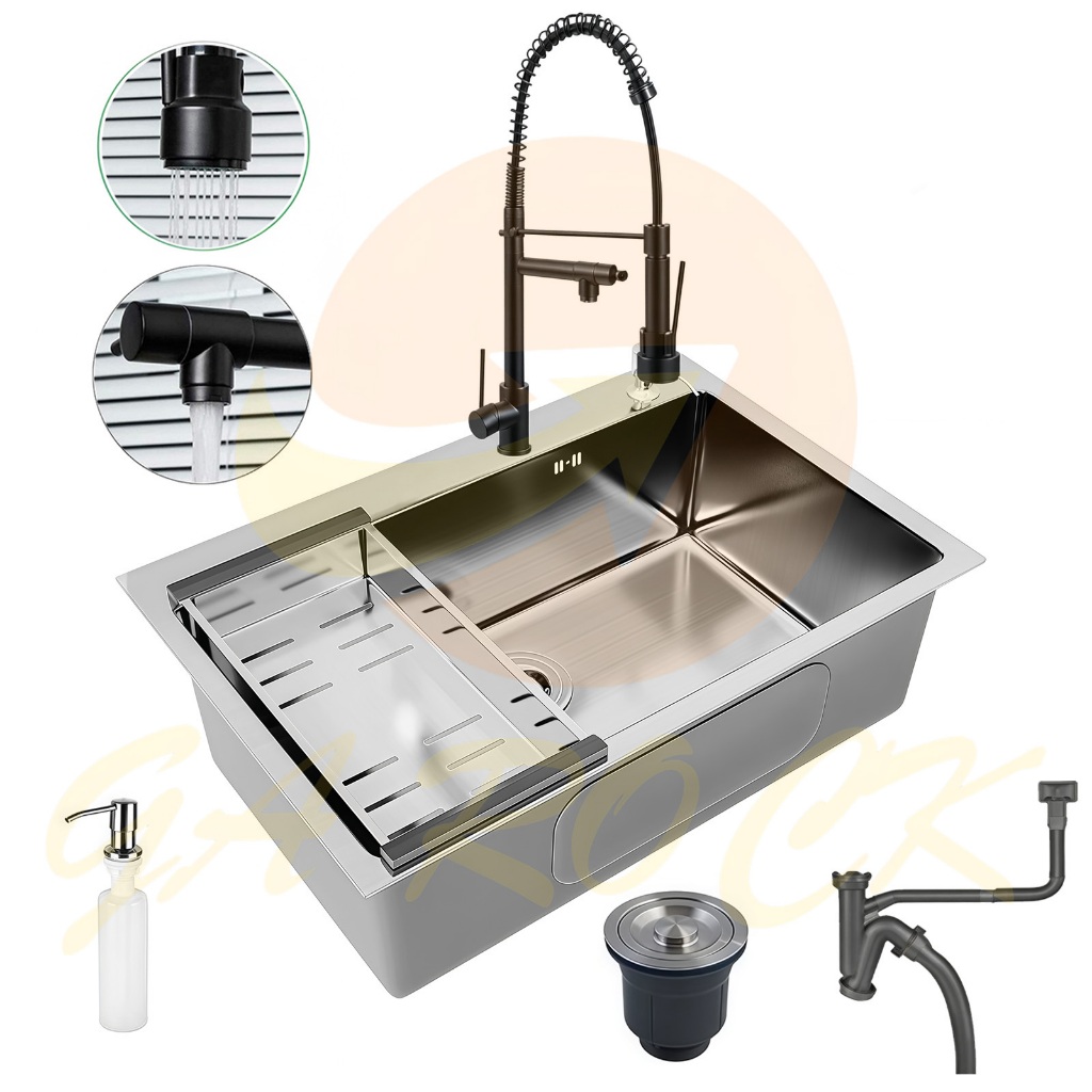 Cuba Inox Escovado Quadrada 60x45 Gourmet Com Acessórios-Prateado