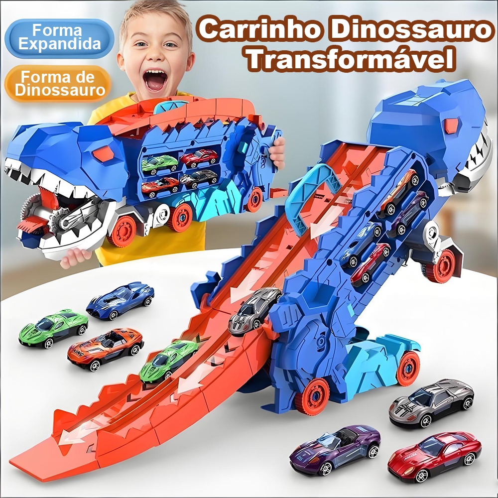 🚛🦖 Caminhão Dinossauro T-Rex com Pista｜Maleta Transporte Carrinhos｜Brinquedo Infantil