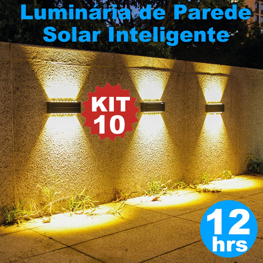 Até 10 Arandelas de Parede Solar Externa LED, Auto Ligar/Desligar, À Prova d'Água para Jardim e Muro em Oferta na Shopee