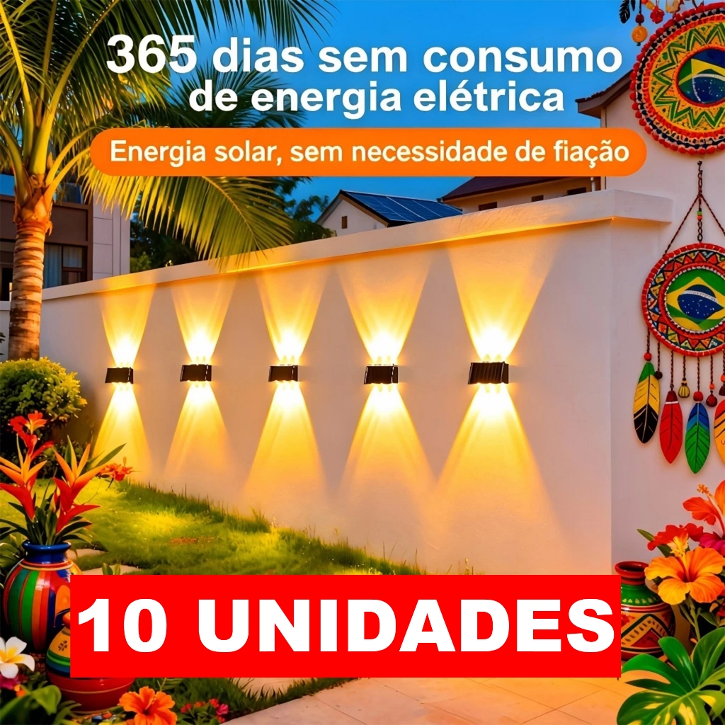 Até 10 Luminárias de Parede Solar Externa LED,Auto Ligar/Desligar,À Prova d'Água para Muro e Jardim em Oferta na Shopee