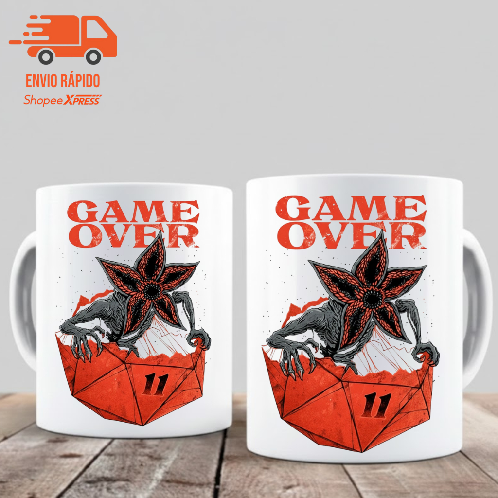 Caneca Stranger Things Game Over - Demogorgon Dado RPG 325ml