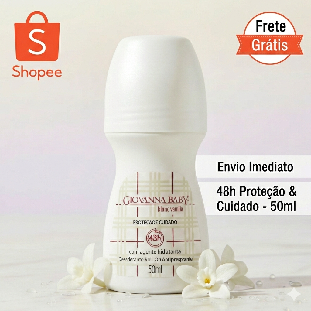 Giovanna Baby Blanc vanilla desodorante Roll-On – Proteção 48h, Sem Álcool e Hidratante