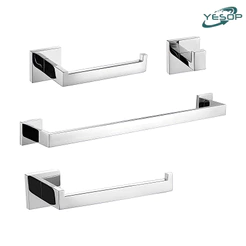 YESOP Kit Acessórios Banheiro 4 Peças Inox Quadrado Toalheiro 60cm Premium Luxo Cromado Antiferrugem