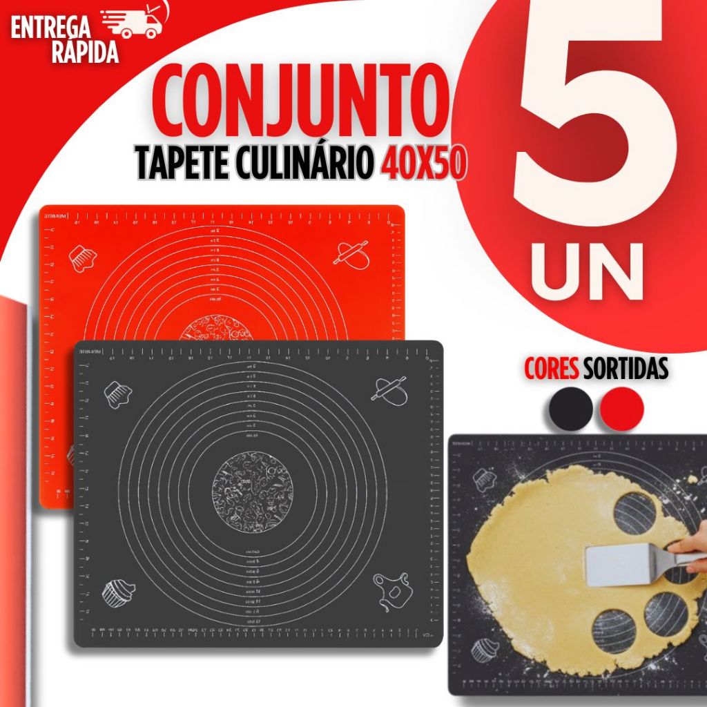 Kit 5 Tapete Culinário Silicone Confeiteiro Massas 40 X 50cm Premium Utilidades Qualidade Excelente