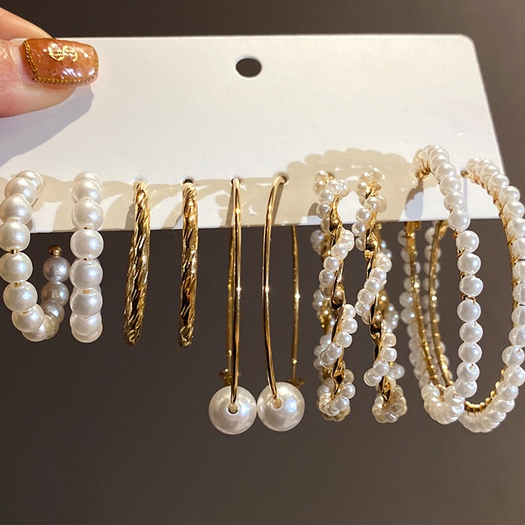 Luxo Pérola Ouro Pino Brinco Conjunto Para Mulheres Coração Torcido Gotado Geometria Argola Brincos 5 Pares em Oferta na Shopee