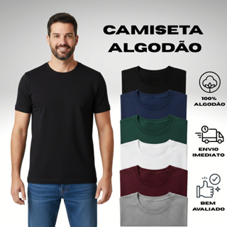 Camiseta Masculina Lisa 100% Algodão Penteado Manga Curta Básica em Oferta na Shopee