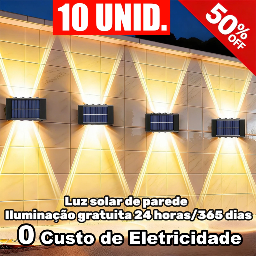 Até 10 Arandelas Externas Solares À Prova d'Água, Liga ao Pôr do Sol/Desliga ao Nascer do Sol Automática, Duração 12h/2h