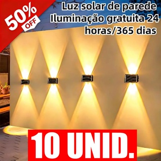 Até 10 Luminárias de Parede Externa Solar LED, Auto Ligar/Desligar, À Prova d'Água para Pátio Jardim em Oferta na Shopee