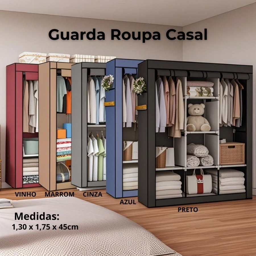 Guarda Roupa Dobrável Portátil Organizador De Roupas com Ziper Armário Multifuncional 3 Divisoria para Roupas