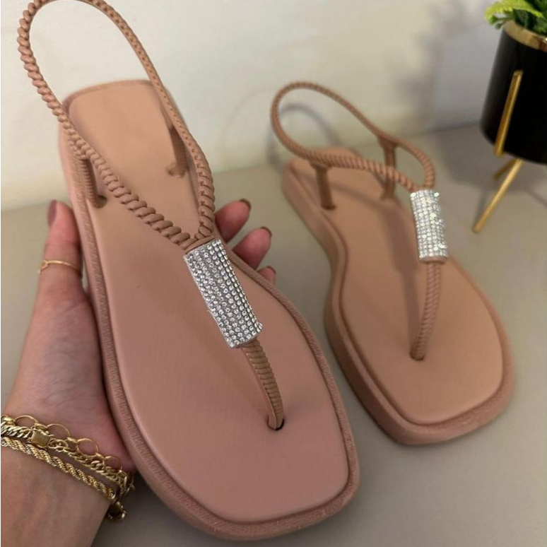 Sandália Rasteirinha Feminina Com Strass Confortável ELLA Lançamento Sandália Moda Blogueira