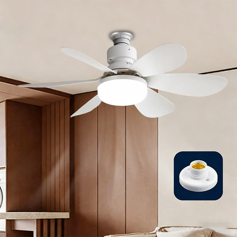 Ventilador de teto Com Luz para Pequenos Espaços (6 Hélices) Controle Remoto E27 Bivolt LED 110V-220V