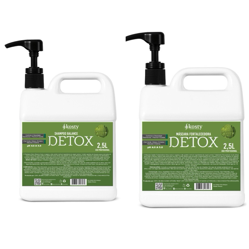 kit tratamento detox Desintoxica, Controla a oleosidade. Previne a queda. capilar kosty  shampoo e mascara 2,5l cada