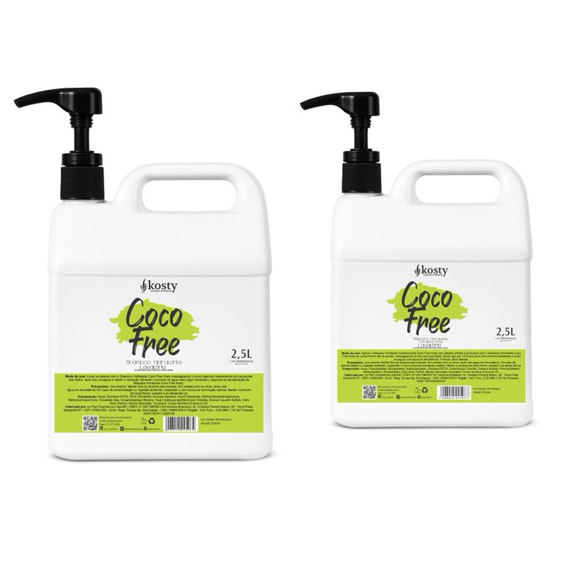 KIT Tratamento Capilar Óleo Coco Free Kosty Shampoo E Condicionador 2.5L