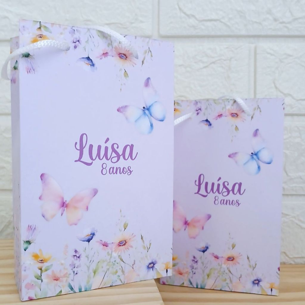 ENVIO RÁPIDO Sacolinhas Personalizadas Jardim das Borboletas Lilás - Aniversario no tema Jardim das Borboletas Lilás