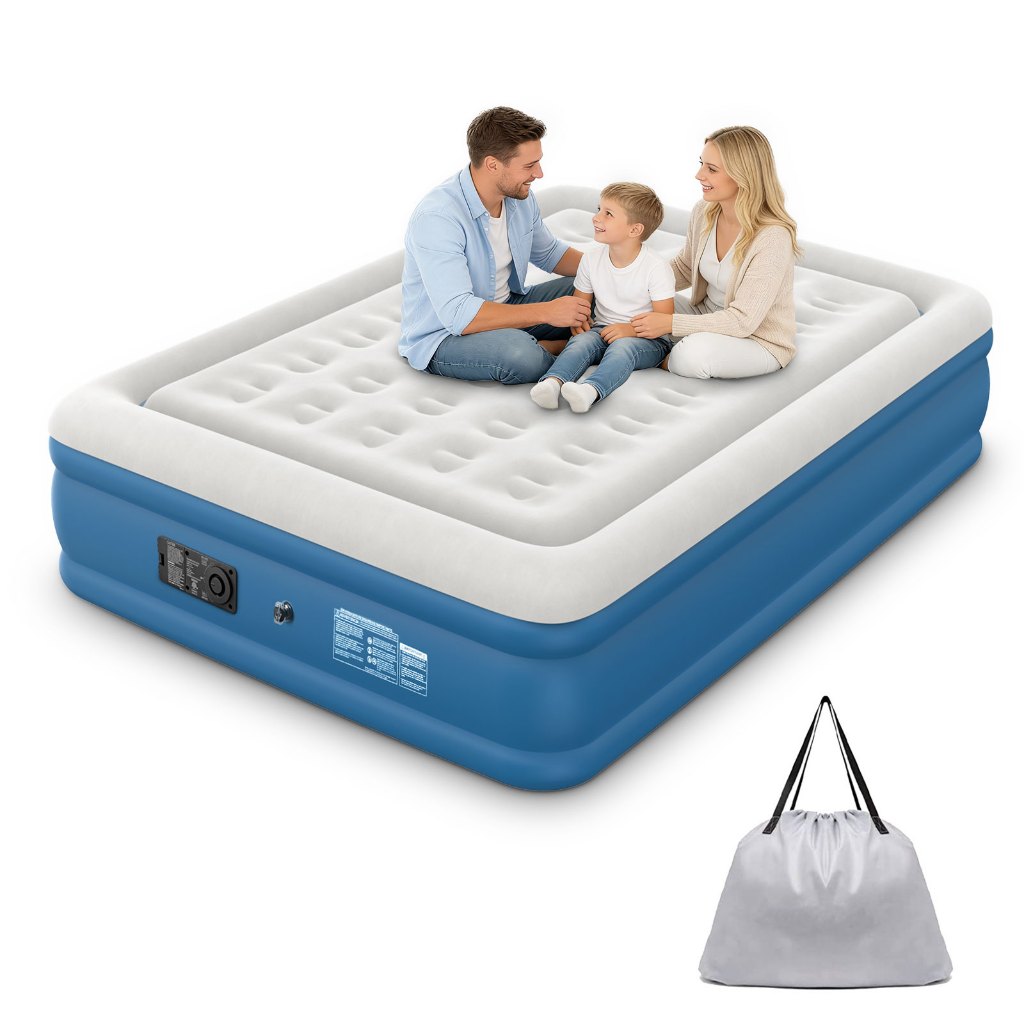 Colchão Inflável  Queen Casal com Bomba Elétrica Integrada 110V/220V, Inflar e Esvaziar Rápido, 205×155×36cm