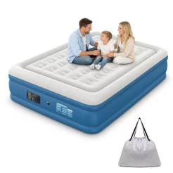 Colchão Inflável Queen Casal com Bomba Elétrica Integrada 110V/220V, Inflar e Esvaziar Rápido, 205×155×36cm