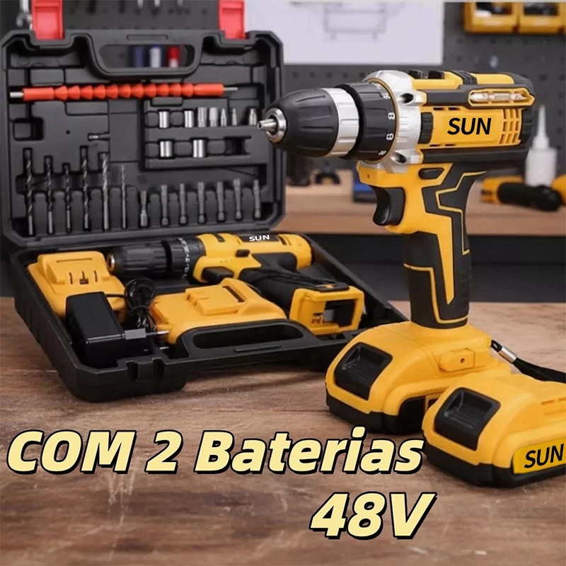 Parafusadeira Furadeira  48V 1/2 Bateria   3 funções de Elétrica Sem Fio Impacto Completo Acessórios em Oferta na Shopee