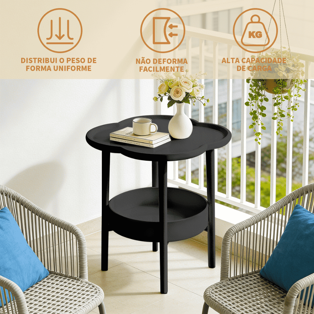Mesa Lateral de Canto Criado Mudo Pétala Flor 2 Níveis para Sala Quarto Escritório Decoração Moderna Preta Luxo Resisten em Oferta na Shopee