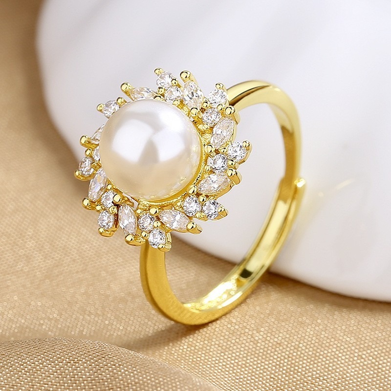 De Anel Feminino De Pérola Girassol Elegante ,Joias Elegantes Para Fashionistas Modernos em Oferta na Shopee