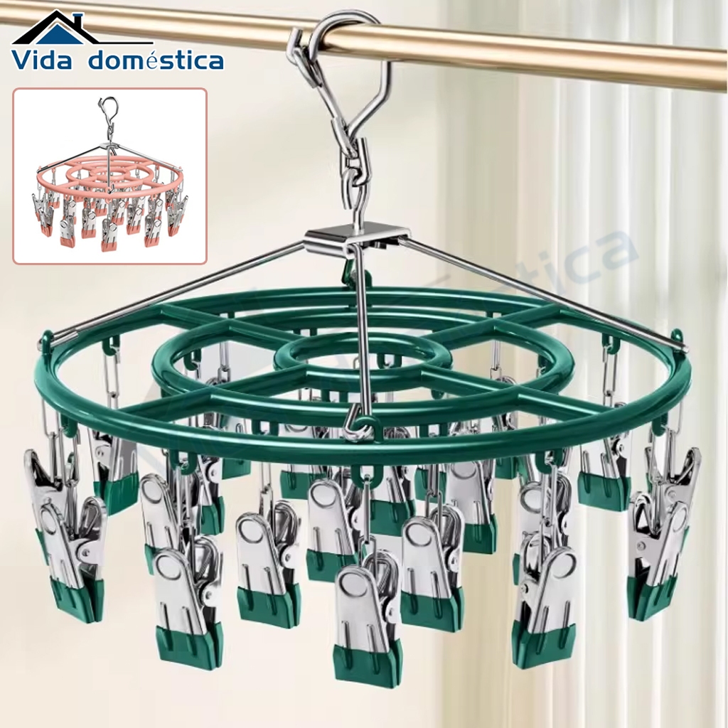 Varal Suporte de aço inoxidável secagem para pendurar com 26 clipes para meias roupa pequeno