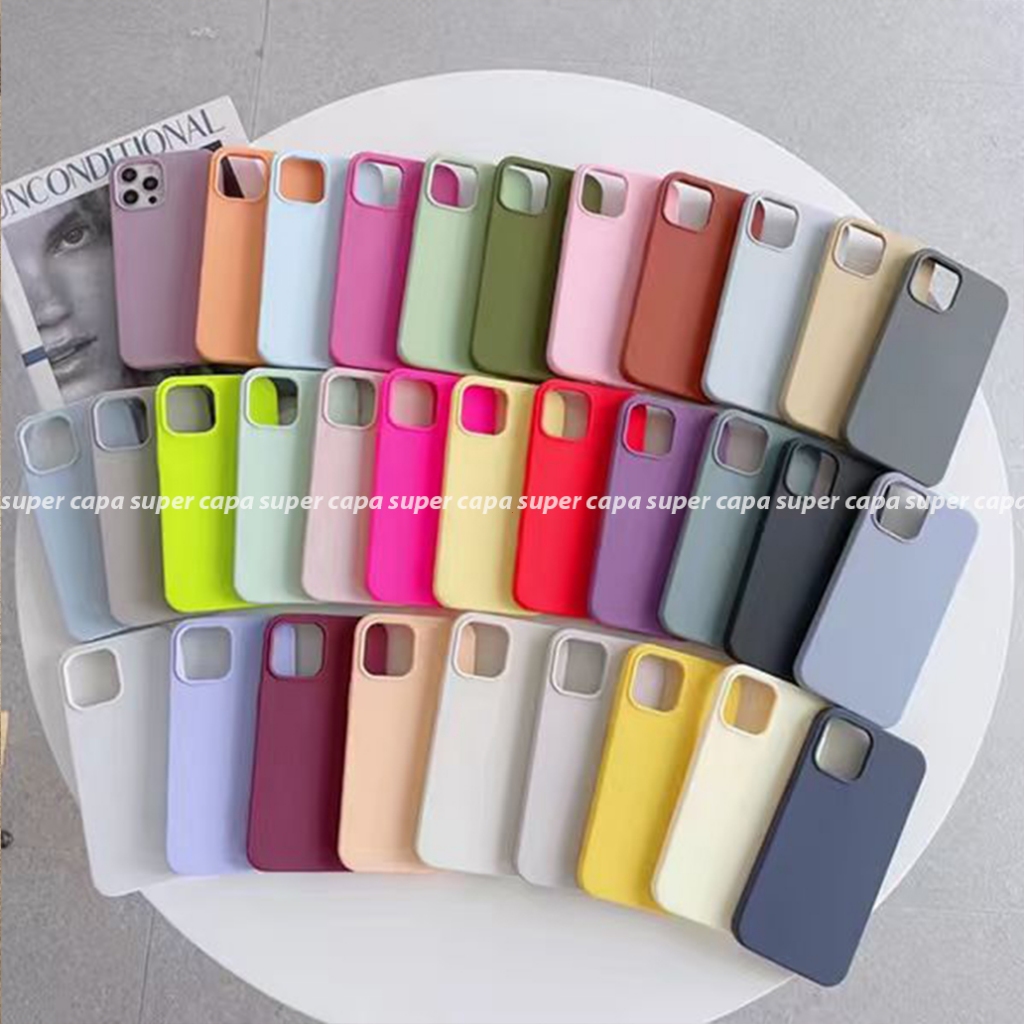 KIT 3 e 5 Capas Silicone Cor SortIdas Para Todo iPhone 17 16 15 14 13 12 11 Pro