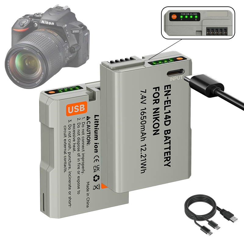 Carregamento De Usb En-el14 7.4V 1650mAh Bateria Decodificação Para Nikon D3100 D3200 D3400 P7000 D5300 D5500 D5600