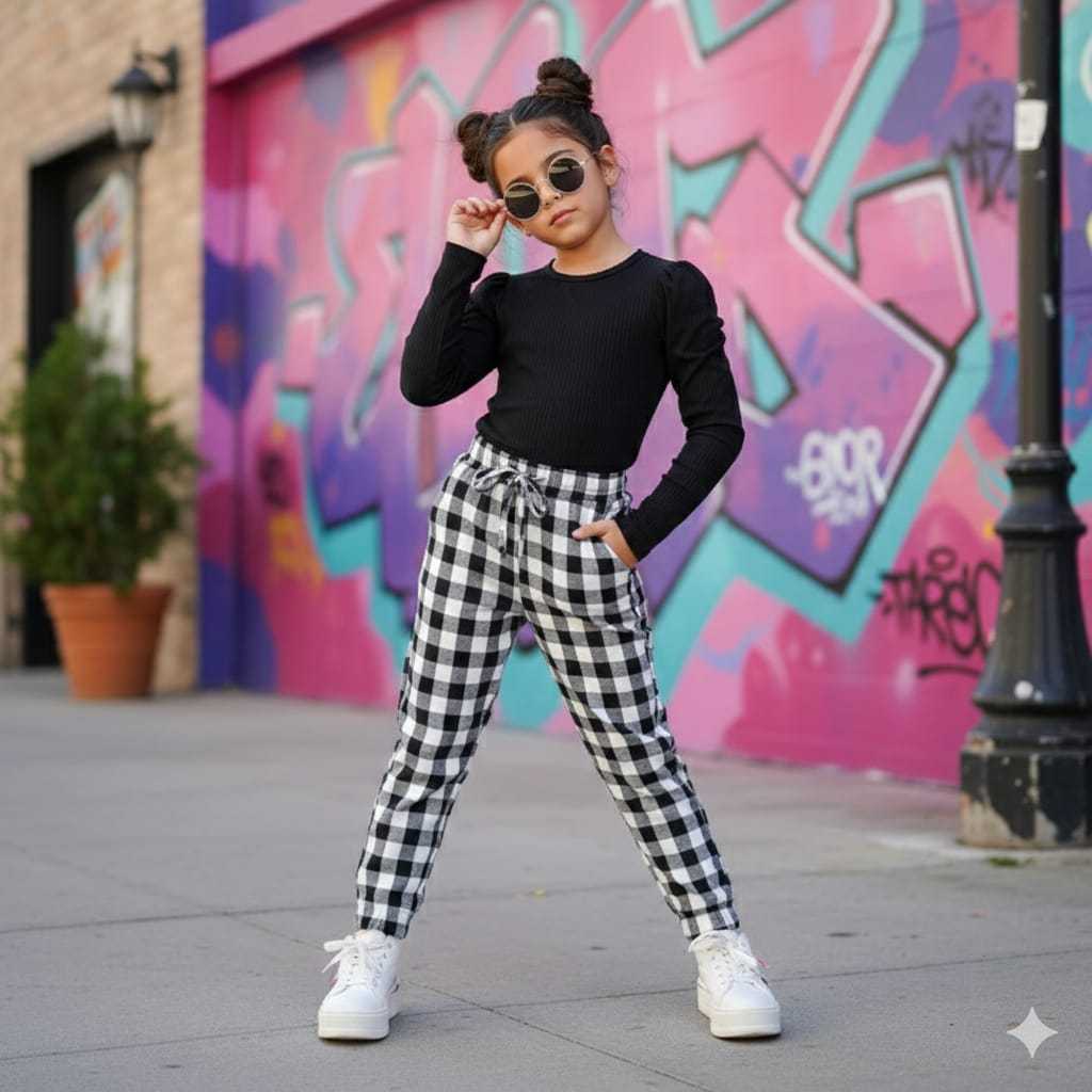 Conjunto infantil menina com calça jogger xadrez blogueira inverno em Oferta na Shopee