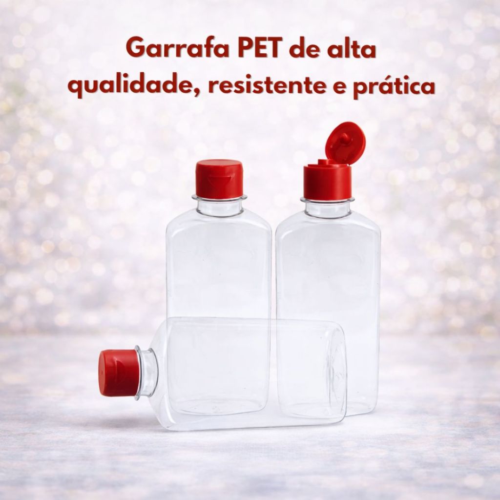 100 Frasco Garrafa PET 250ml Premium –Tampa FlipTop– Molhos Temperos – Cosméticos– Virgem ATACADO