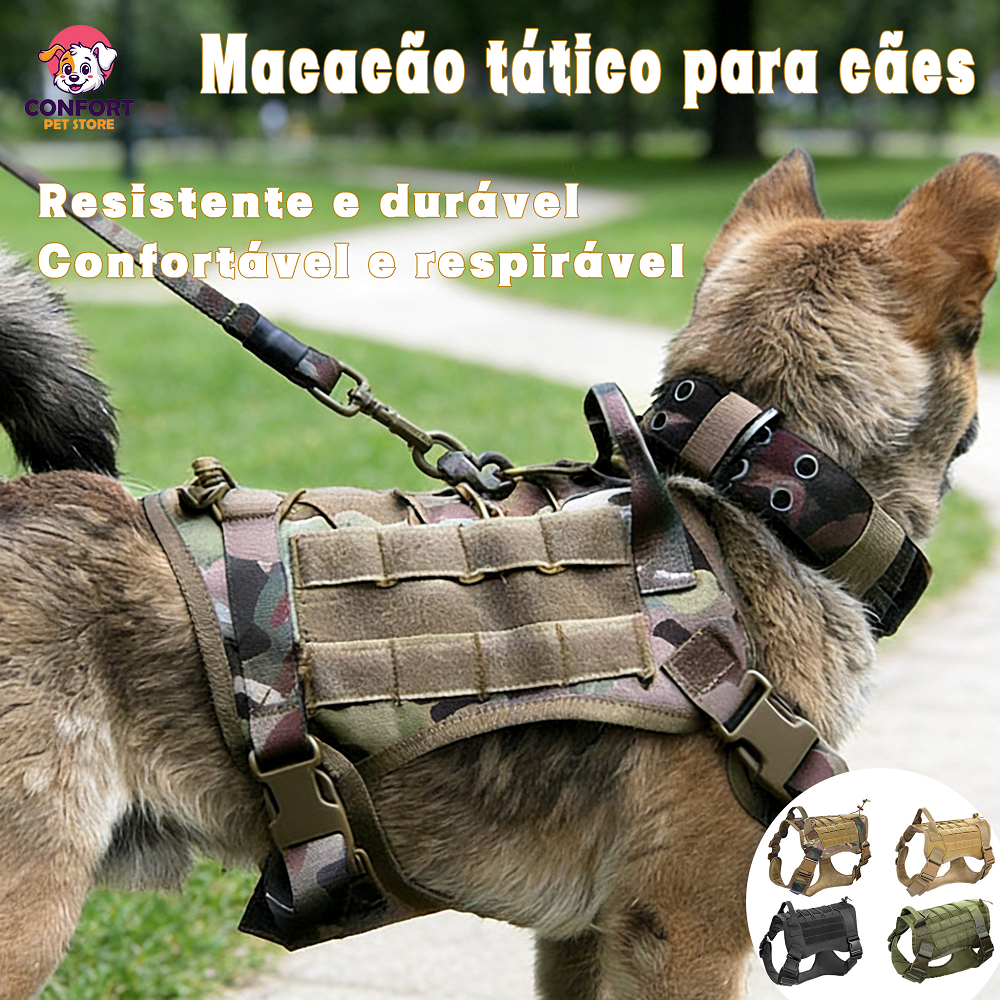 Colete Tático Militar Pet Premium Peitoral para Cachorros Modelo/Coleira grande para cães/Coleira para cachorro, guia