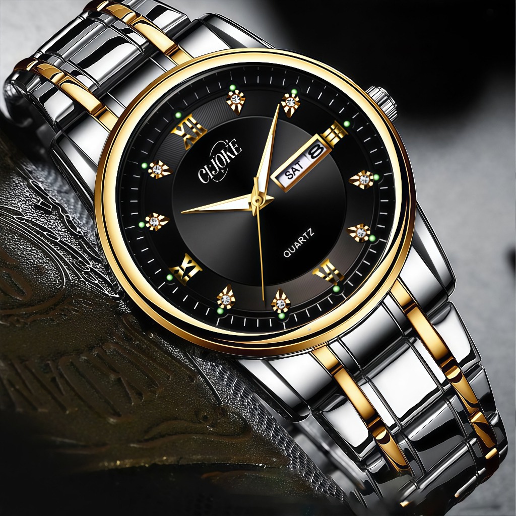 Relógio Masculino de Aço Inoxidável À Prova d’Água Quartzo Movimento Automático Luxuoso e Durável