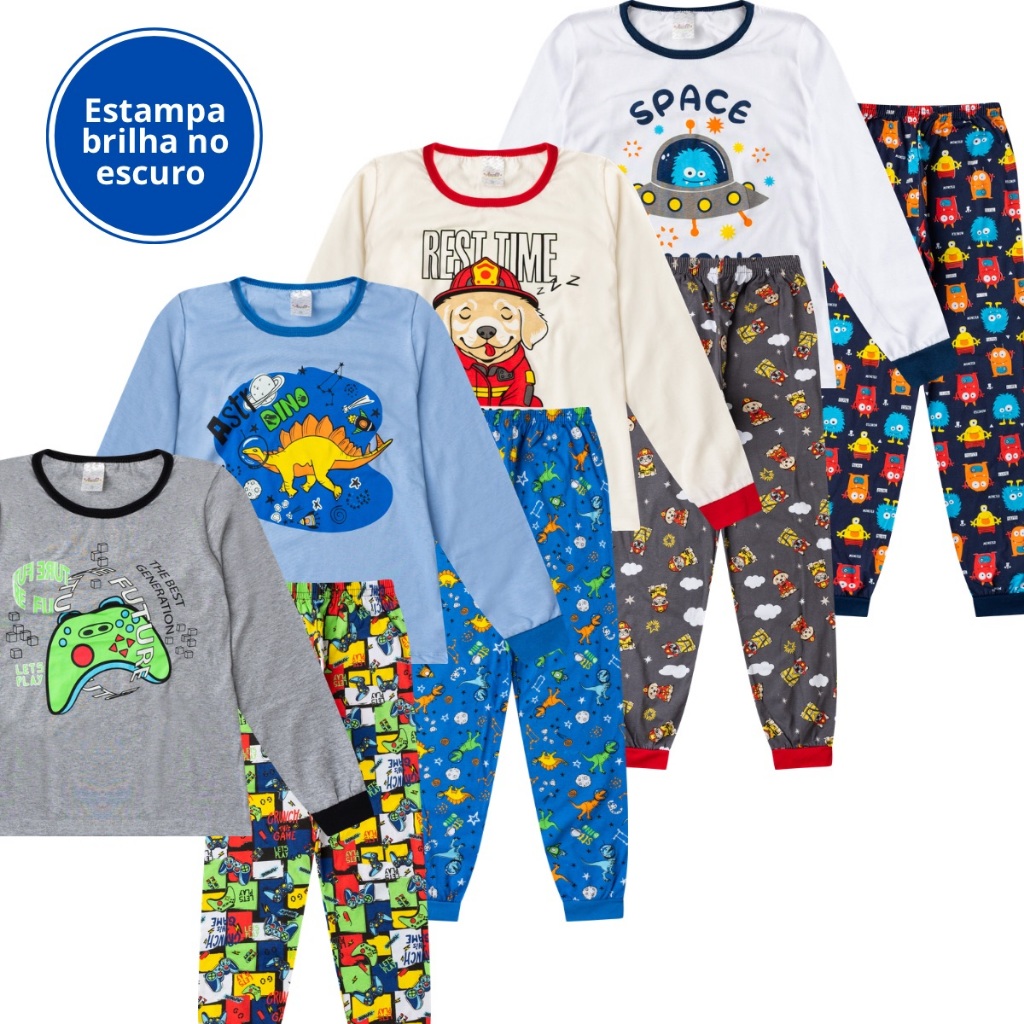 Kit 4 Conjunto Pijama Juvenil Menino 10 a 14 Anos Masculino. em Oferta na Shopee