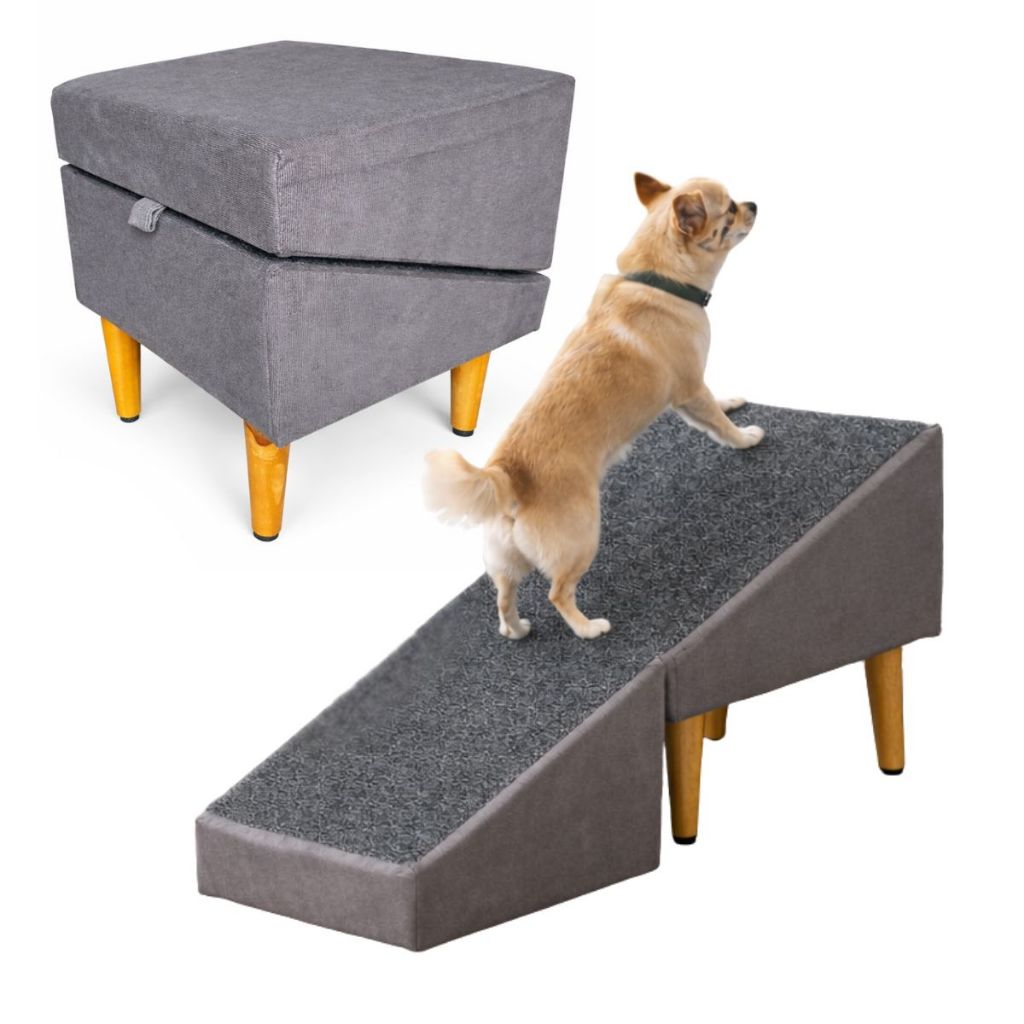 Rampa Vira Puff Rampa Dobrável 2em1 Escada para Cachorro e Gato, Antiderrapante, Acesso Sofá e Cama