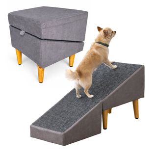 Rampa Vira Puff Rampa Dobrável 2em1 Escada para Cachorro e Gato, Antiderrapante, Acesso Sofá e Cama