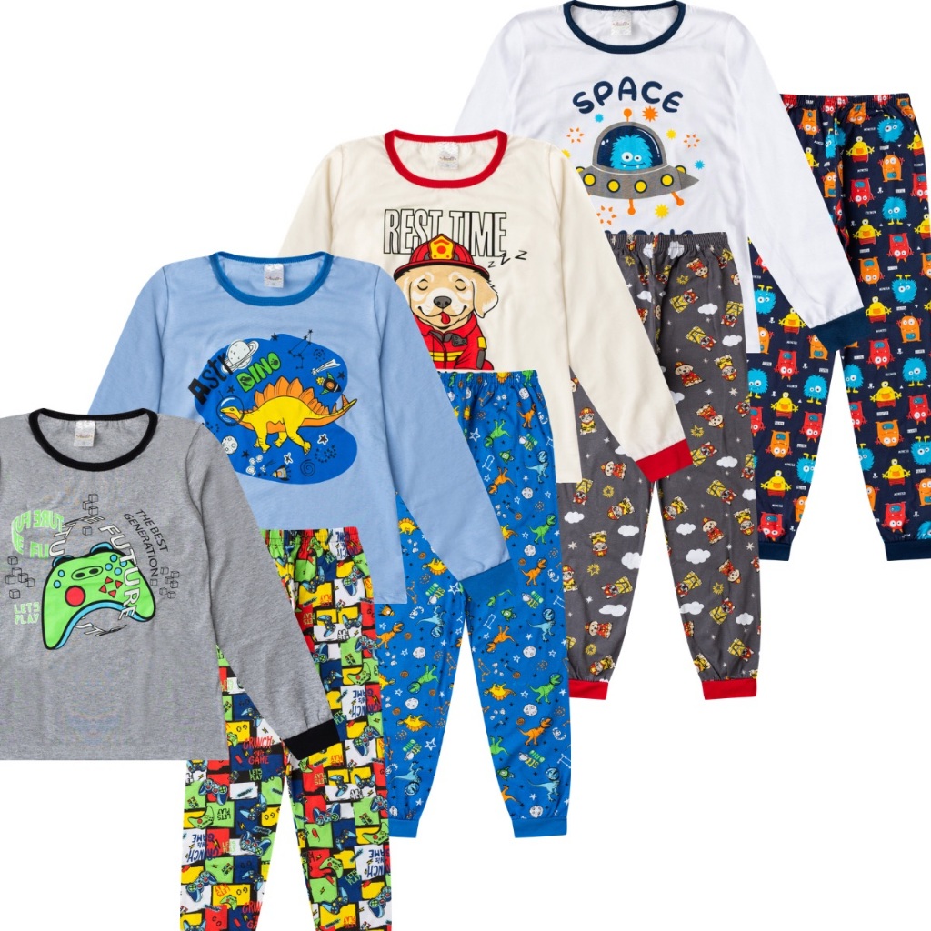 Kit 4 Conjunto Pijama Juvenil Menino 10 a 14 Anos Masculino.