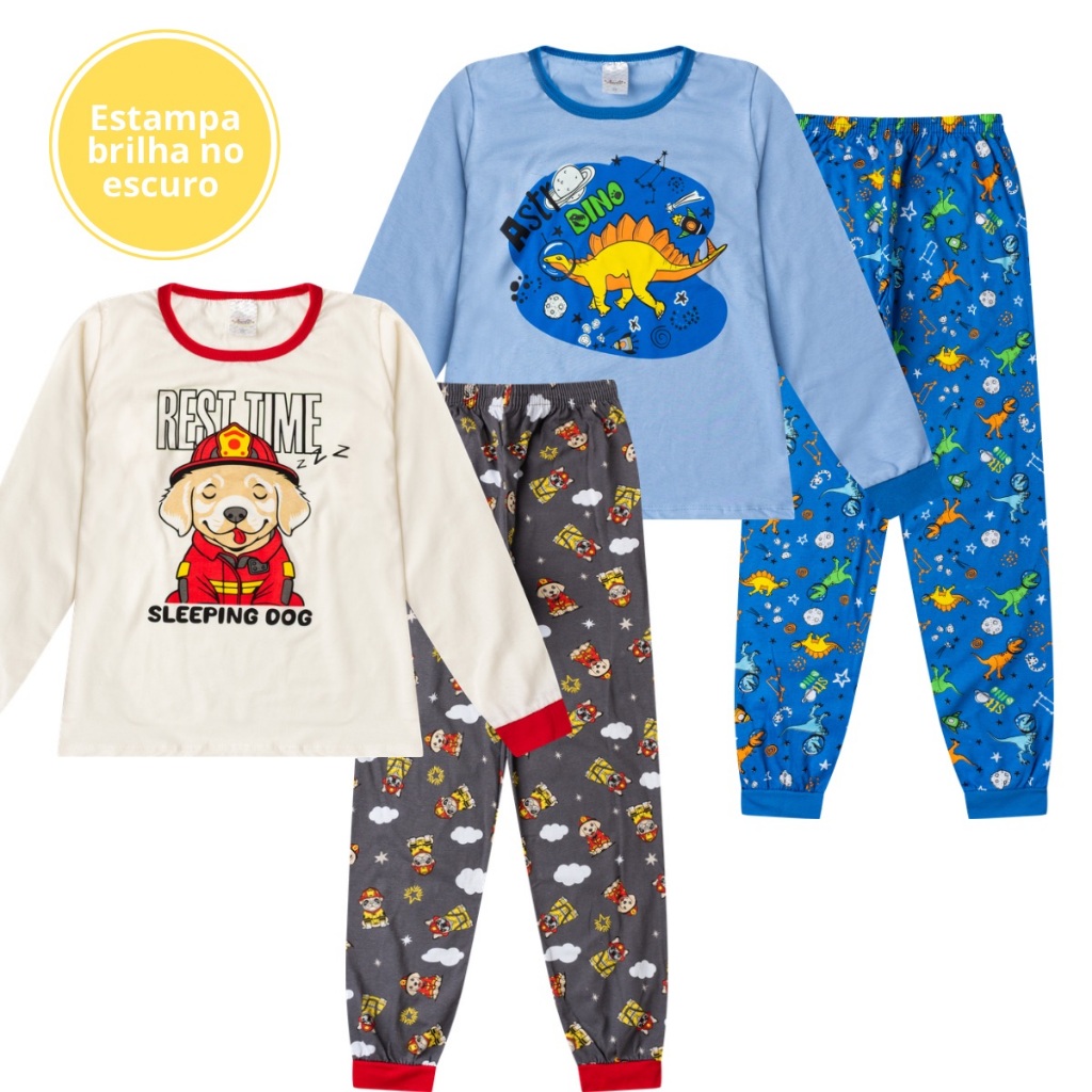 Kit 2 Pijamas Juvenil Menino Masculino Algodão Inverno em Oferta na Shopee