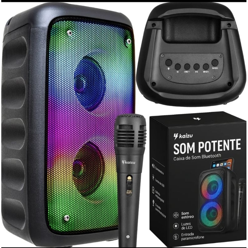 super Caixa de som potente amplificada 100w com microfone,tws,leds,super bass,p2,Bluetooth Rádio Pendrive recarregável