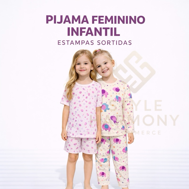 Kit até 03 Pijama Infantil Menina 100% Algodão 02 ao 10 Confortável Macio com  Estampas Divertidas