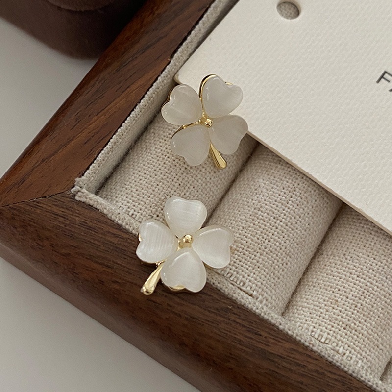 Detalhes do Brincos De Trevo De Pedra Olho De Gato Joias Da Moda Minimalistas Perfeitas Para Uso Diário