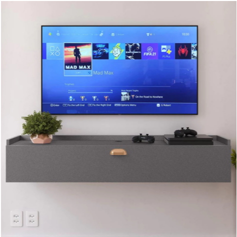 Rack Classic Suspenso Tv 32 42 50" 1 Porta Puxador Concha Decoração Sala Estar Quarto Pequeno Home