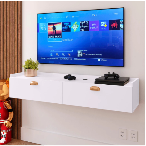 Rack Suspenso Sala Tv 1.20cm Home Decoração Sala Quarto Nicho 1 Porta Painel TV Aparador Branco