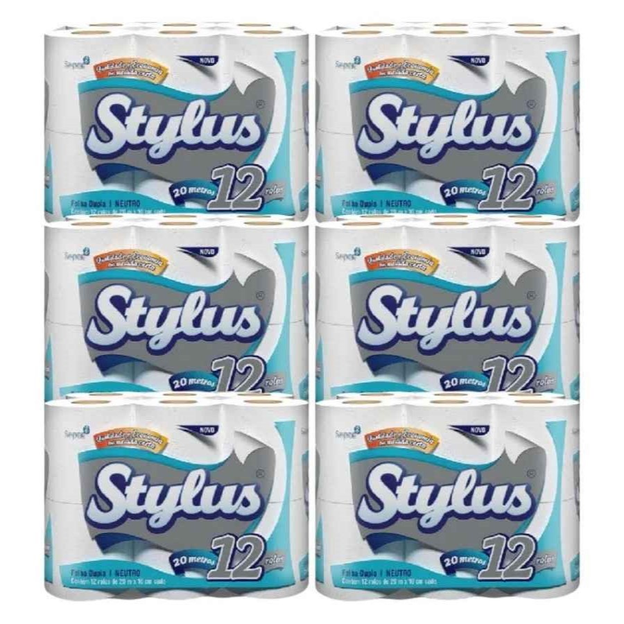 Fardo de Papel Higiênico Stylus - Folha Dupla (Atacado) com 6 Pacotes - Total de 72 rolos (20mx10cm)