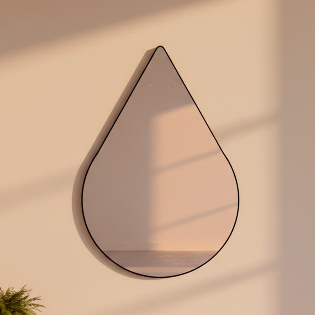 Espelho Orgânico Moderno Sala Quarto Banheiro Lavabo Retrô 64x44cm em Couro 3cm - Mod. Gota em Oferta na Shopee