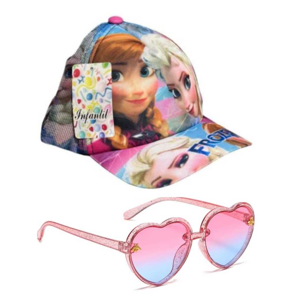Boné Frozen Aba Curvada + Oculos De Sol Rosa Kit Rosa Un Boné Com Oculos Gatinho