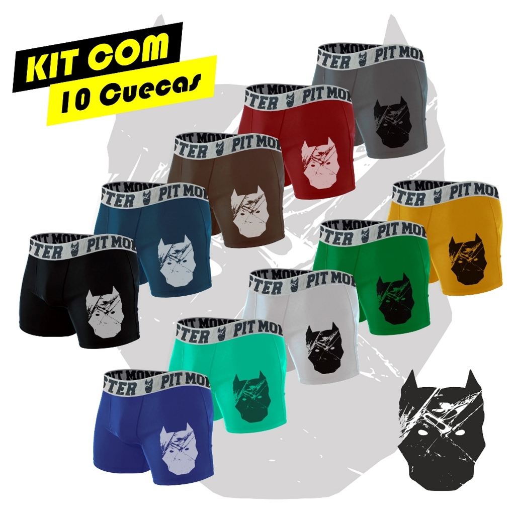 Kit 10/5 Cuecas Boxer Pitmonster De Microfibra Adulto em Oferta na Shopee
