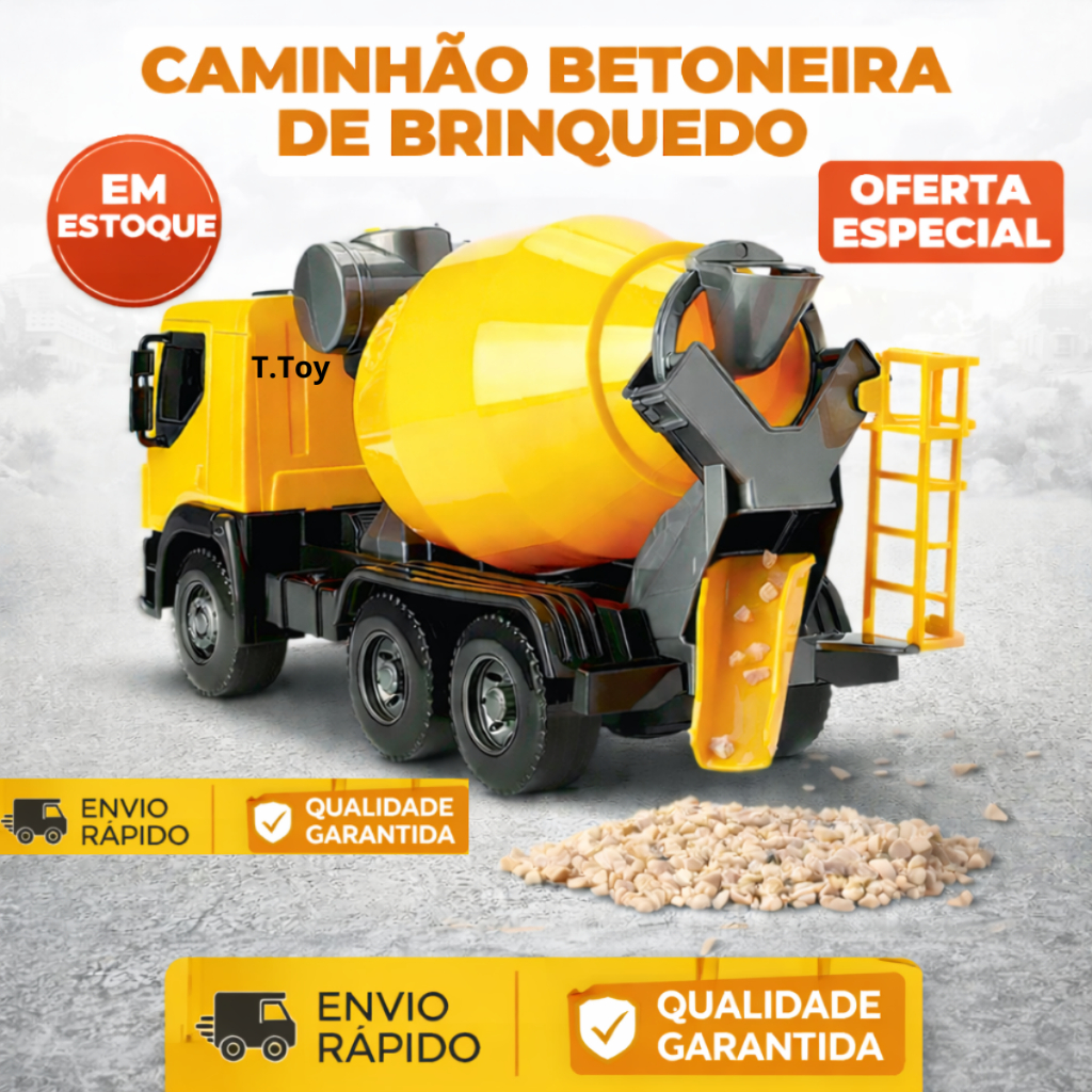 Betoneira Brinquedo Carrinho Para Criança Infantil Menino Menina Veiculo Amarelo Super Interativo Possui Movimentos Kids em Oferta na Shopee