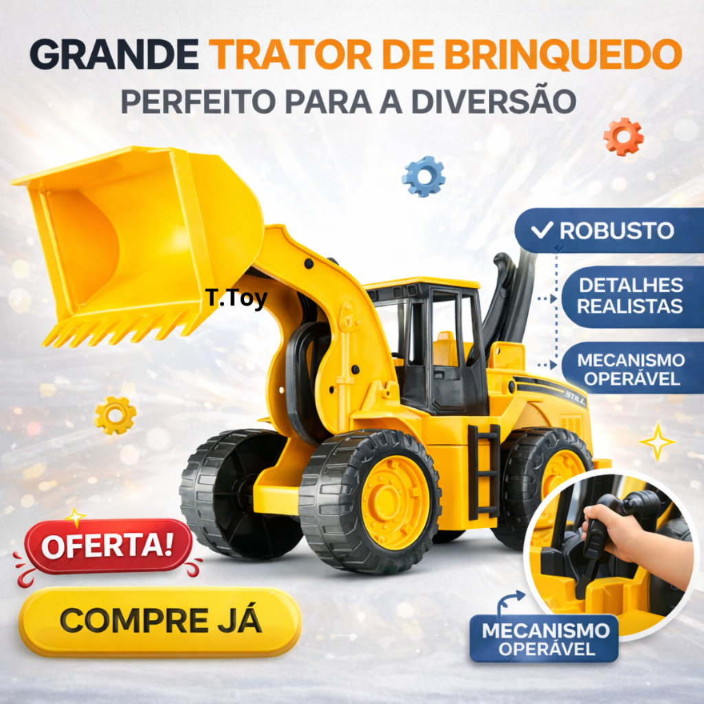 Carro Carrinho Trator Para Criança Carregadeira Escavadeira Veiculo Infantil Com Movimentos Educativo De Menino Menina